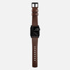 Whole view of the Modern Band for Apple Watch, demonstrating the full length and design in Rustic Brown Horween leather with Black Hardware